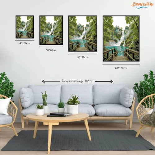 Türkiz tó vízesése - számfestő készlet - Számfestő.hu - 40×50cm - Keretre feszítve