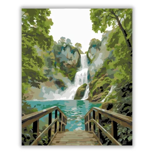 Türkiz tó vízesése - számfestő készlet - Számfestő.hu - 40×50cm - Keret nélkül