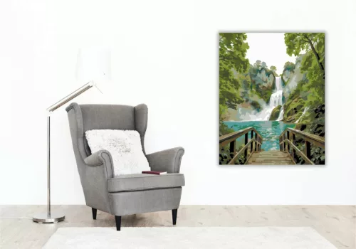 Türkiz tó vízesése - számfestő készlet - Számfestő.hu - 40×50cm - Keretre feszítve