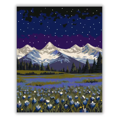 Indigó alkony csúcsai - számfestő készlet - Számfestő.hu - 50×60cm - Keretre feszítve