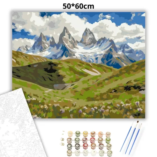 Felhős hegyvidék - számfestő készlet - Számfestő.hu - 50×60cm - Keretre feszítve