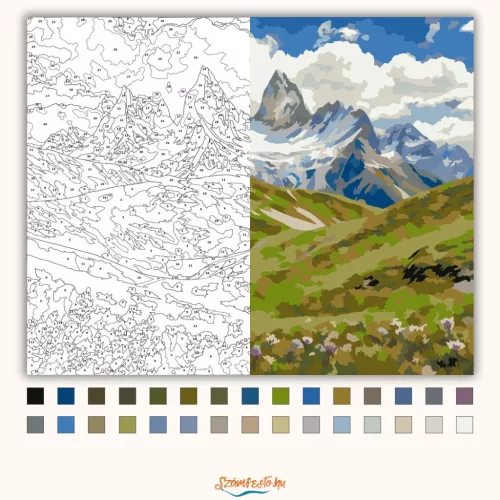 Felhős hegyvidék - számfestő készlet - Számfestő.hu - 60×70cm - Keretre feszítve