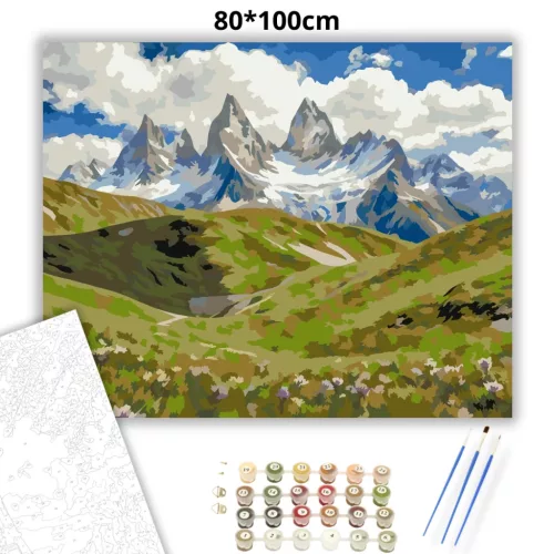 Felhős hegyvidék - számfestő készlet - Számfestő.hu - 80×100cm - Keretre feszítve