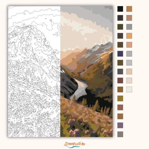 Derengő hegyvölgy - számfestő készlet - Számfestő.hu - 50×60cm - Keret nélkül