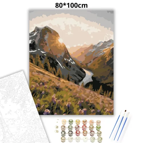 Derengő hegyvölgy - számfestő készlet - Számfestő.hu - 80×100cm - Keretre feszítve