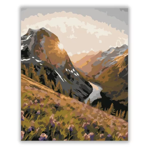Derengő hegyvölgy - számfestő készlet - Számfestő.hu - 40×50cm - Keretre feszítve