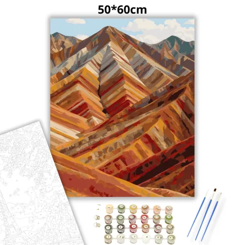 Réteges szivárványhegyek - számfestő készlet - Számfestő.hu - 50×60cm - Keretre feszítve