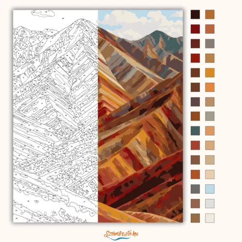 Réteges szivárványhegyek - számfestő készlet - Számfestő.hu - 50×60cm - Keret nélkül