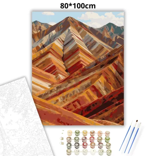 Réteges szivárványhegyek - számfestő készlet - Számfestő.hu - 80×100cm - Keretre feszítve