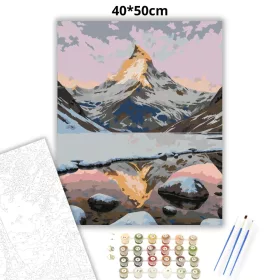 Derűs Matterhorn tükre - számfestő készlet - Számfestő.hu - 40×50cm - Keret nélkül