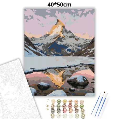 Derűs Matterhorn tükre - számfestő készlet - Számfestő.hu - 40×50cm - Keretre feszítve