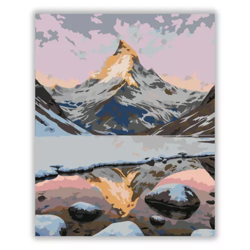 Derűs Matterhorn tükre - számfestő készlet - Számfestő.hu - 40×50cm - Keretre feszítve