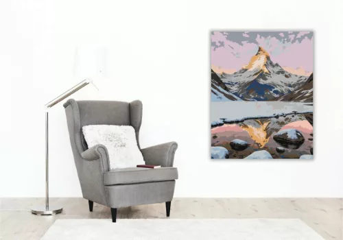 Derűs Matterhorn tükre - számfestő készlet - Számfestő.hu - 40×50cm - Keretre feszítve
