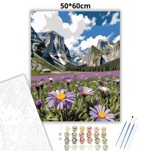 Tágas margarétás völgy - számfestő készlet - Számfestő.hu - 50×60cm - Keret nélkül