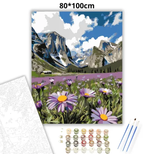 Tágas margarétás völgy - számfestő készlet - Számfestő.hu - 80×100cm - Keret nélkül