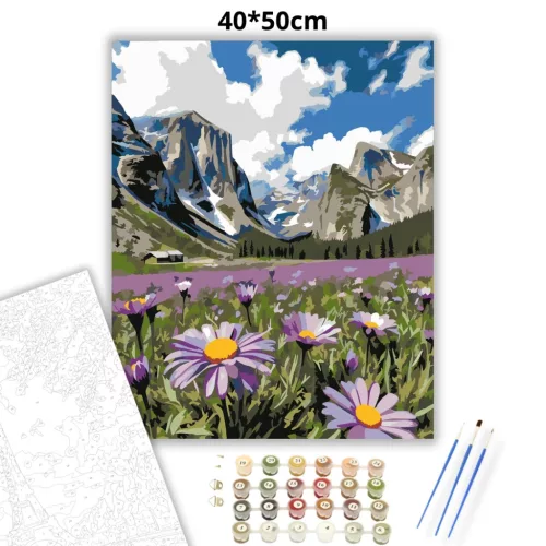 Tágas margarétás völgy - számfestő készlet - Számfestő.hu - 40×50cm - Keretre feszítve