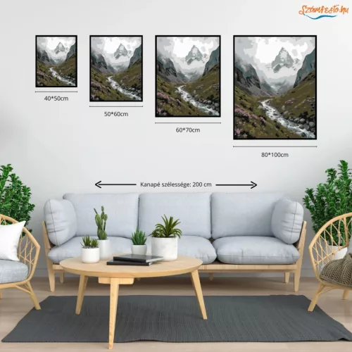 Ködbe vesző hegycsúcs - számfestő készlet - Számfestő.hu - 60×70cm - Keret nélkül