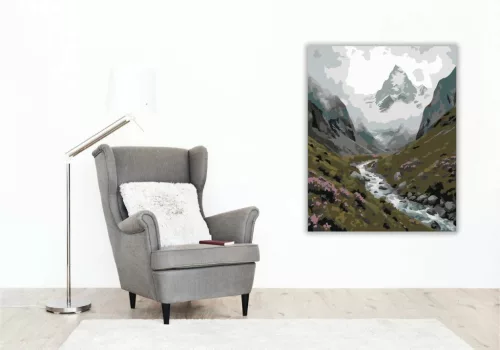 Ködbe vesző hegycsúcs - számfestő készlet - Számfestő.hu - 60×70cm - Keret nélkül