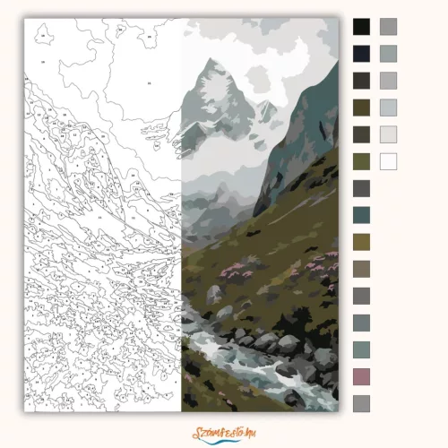 Ködbe vesző hegycsúcs - számfestő készlet - Számfestő.hu - 80×100cm - Keretre feszítve