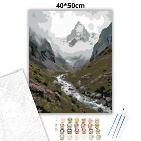 Ködbe vesző hegycsúcs - számfestő készlet - Számfestő.hu - 40×50cm - Keret nélkül