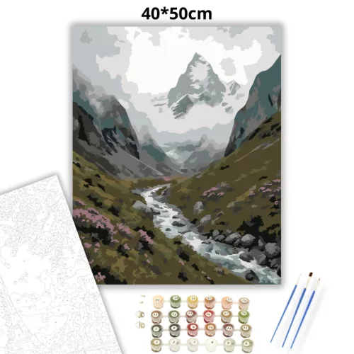 Ködbe vesző hegycsúcs - számfestő készlet - Számfestő.hu - 40×50cm - Keret nélkül