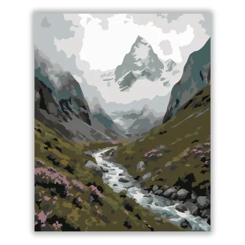 Ködbe vesző hegycsúcs - számfestő készlet - Számfestő.hu - 40×50cm - Keret nélkül