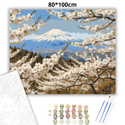 Tavaszi cseresznye virágzás - számfestő készlet - Számfestő.hu - 80×100cm - Keret nélkül