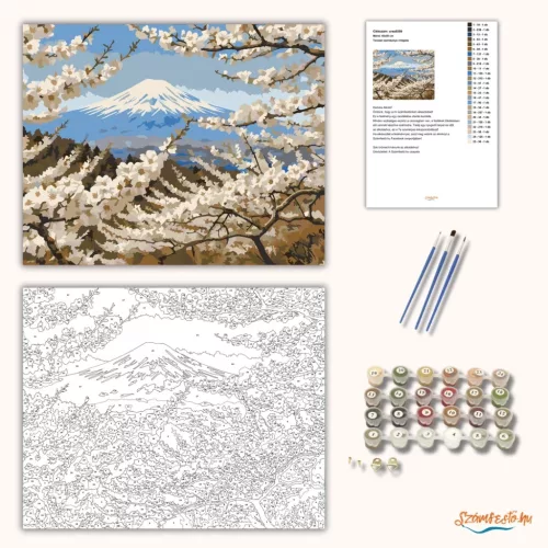 Tavaszi cseresznye virágzás - számfestő készlet - Számfestő.hu - 80×100cm - Keretre feszítve