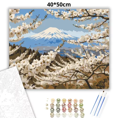 Tavaszi cseresznye virágzás - számfestő készlet - Számfestő.hu - 40×50cm - Keretre feszítve