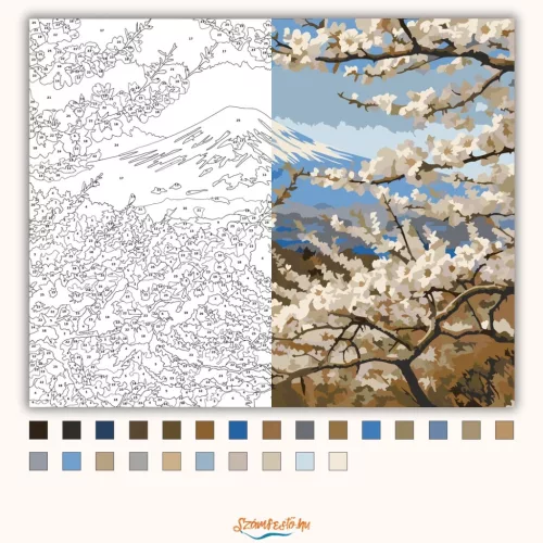 Tavaszi cseresznye virágzás - számfestő készlet - Számfestő.hu - 40×50cm - Keretre feszítve