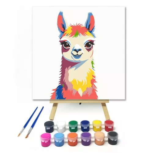 Szivárványos láma - gyerek számfestő készlet - Számfestő.hu - 40×40cm - keret nélkül