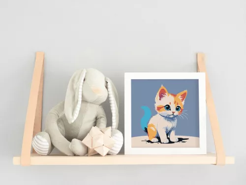 Tarka kiscica - gyerek számfestő készlet - Számfestő.hu - 20×20cm - keret nélkül