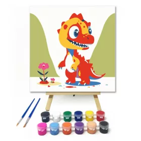 Aranyos kis dinoszaurusz  - gyerek számfestő készlet - Számfestő.hu - 20×20cm - keret nélkül
