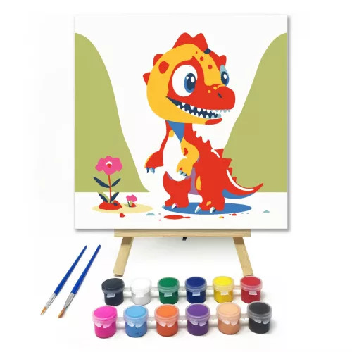 Aranyos kis dinoszaurusz  - gyerek számfestő készlet - Számfestő.hu - 20×20cm - keret nélkül