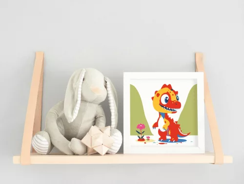 Aranyos kis dinoszaurusz  - gyerek számfestő készlet - Számfestő.hu - 20×20cm - keretre feszítve