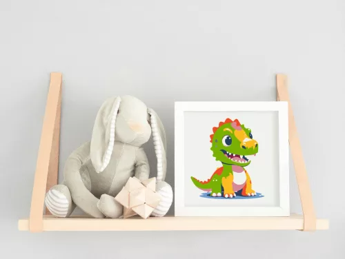 Mosolygó zöld dinó - gyerek számfestő készlet - Számfestő.hu - 20×20cm - keret nélkül