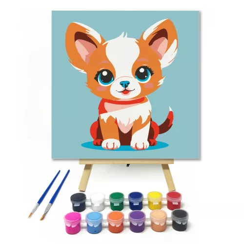 Bájos tekintet  - gyerek számfestő készlet - Számfestő.hu - 50×50cm - keretre feszítve