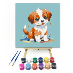 Boldog kiskutya  - gyerek számfestő készlet - Számfestő.hu - 20×20cm - keret nélkül