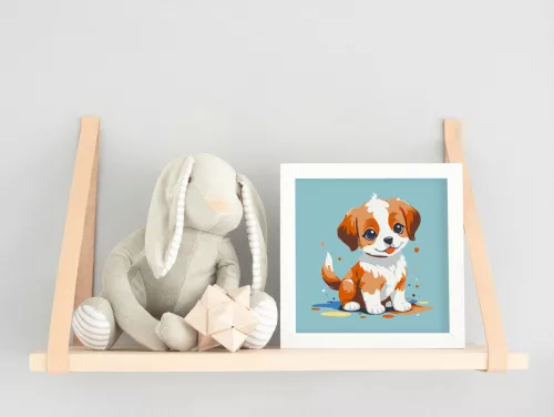 Boldog kiskutya  - gyerek számfestő készlet - Számfestő.hu - 40×40cm - keretre feszítve