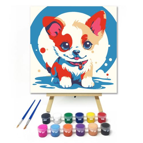 Édes kiskutya - gyerek számfestő készlet - Számfestő.hu - 50×50cm - keret nélkül