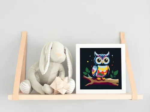 Éjszakai bagoly - gyerek számfestő készlet - Számfestő.hu - 30×30cm - keretre feszítve