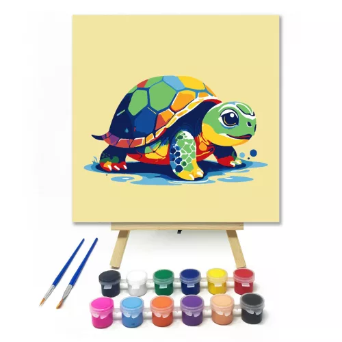 Színes teknős - gyerek számfestő készlet - Számfestő.hu - 50×50cm - keretre feszítve