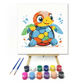 Színes teknősbéka - gyerek számfestő készlet - Számfestő.hu - 20×20cm - keret nélkül