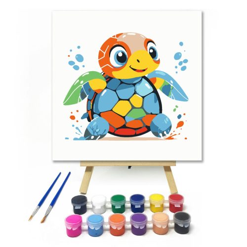 Színes teknősbéka - gyerek számfestő készlet - Számfestő.hu - 50×50cm - keretre feszítve