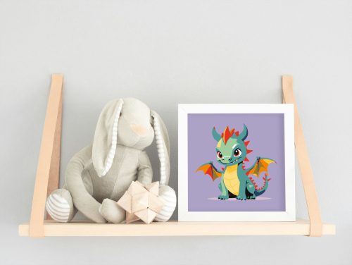 Zöld sárkány - gyerek számfestő készlet - Számfestő.hu - 50×50cm - keret nélkül