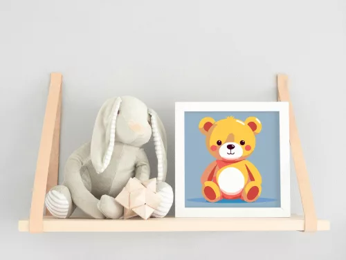 Sárga mackó - gyerek számfestő készlet - Számfestő.hu - 20×20cm - keret nélkül