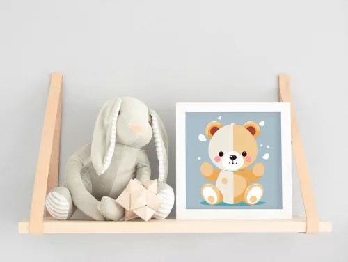 Fehér és barna mackó - gyerek számfestő készlet - Számfestő.hu - 20×20cm - keretre feszítve