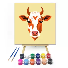 Tehén portré - gyerek számfestő készlet - Számfestő.hu - 20×20cm - keret nélkül