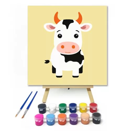 Foltos tehénke - gyerek számfestő készlet - Számfestő.hu - 20×20cm - keret nélkül