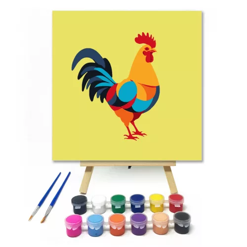 Színes kakas - gyerek számfestő készlet - Számfestő.hu - 40×40cm - keret nélkül